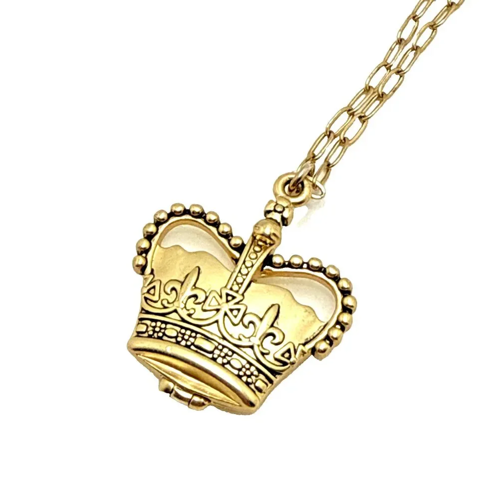 Vintage Maximal Art John Wind Crown Locket Necklace Gold Tone Signed 16